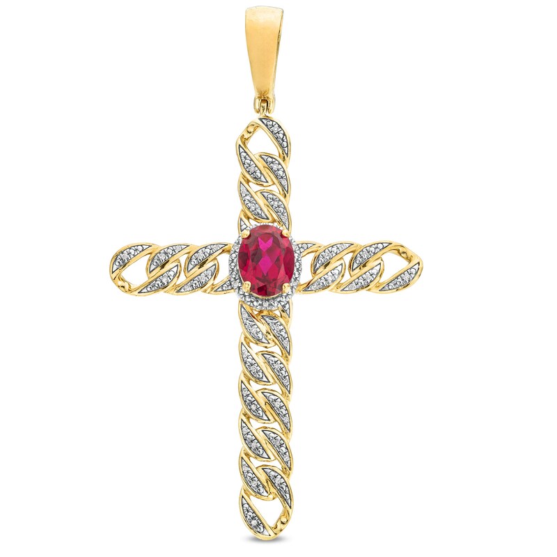 14K Gold Plated 1/6 CT. T.W. Diamond and Lab-Created Ruby Cross Charm