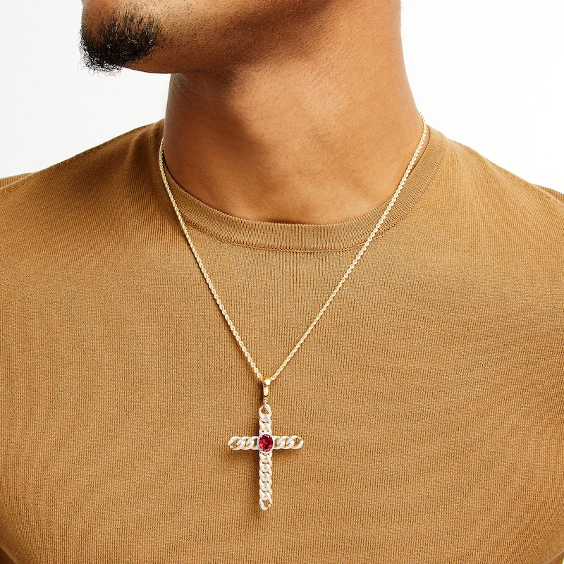 Main Image 2 of 14K Gold Plated 1/6 CT. T.W. Diamond and Lab-Created Ruby Cross Charm
