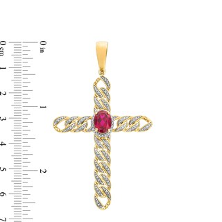 14K Gold Plated 1/6 CT. T.W. Diamond and Lab-Created Ruby Cross Charm