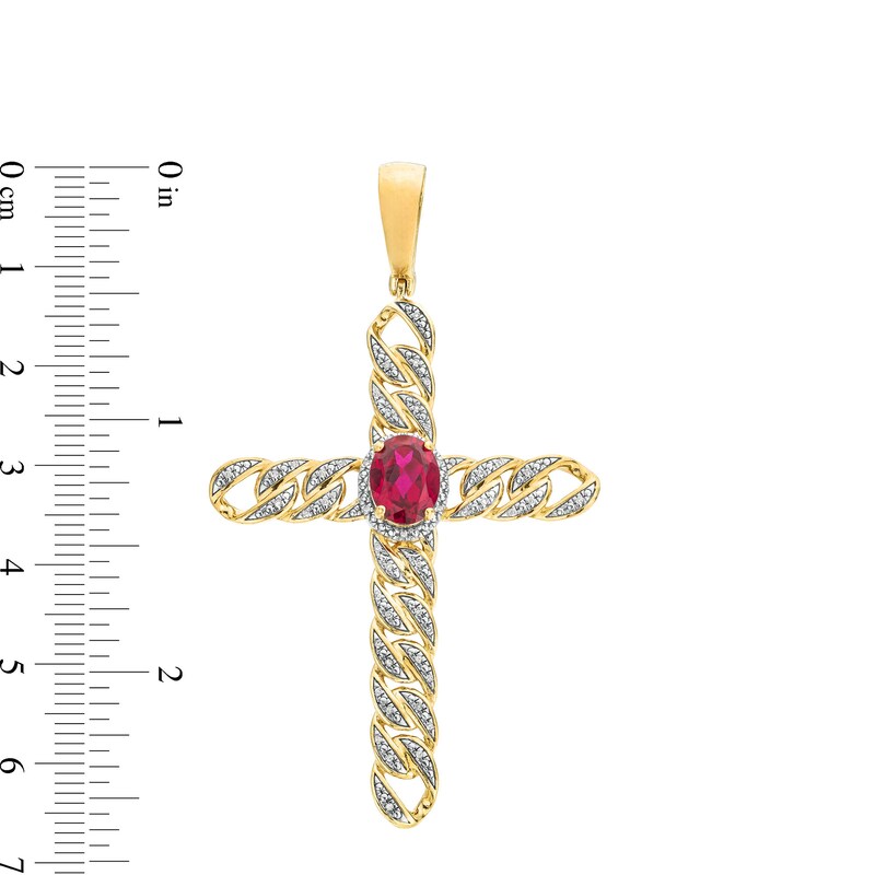 Main Image 3 of 14K Gold Plated 1/6 CT. T.W. Diamond and Lab-Created Ruby Cross Charm