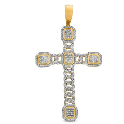 ​​​​​​​10K Solid Gold 1/2 CT. T.W. Diamond Large Chain Cross Charm