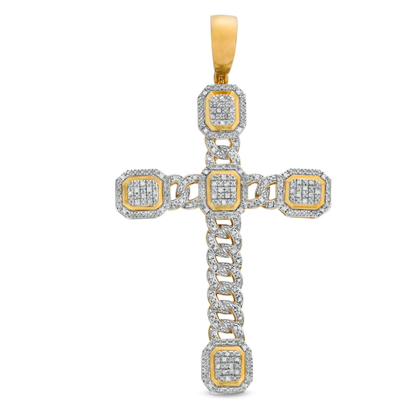 ​​​​​​​10K Solid Gold 1/2 CT. T.W. Diamond Large Chain Cross Charm