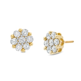 ​​​​​​​10K Solid Gold 1/6 CT. T.W. Diamond Flower Cluster Studs