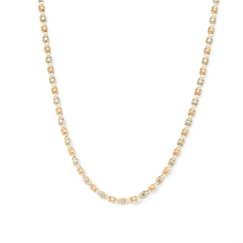 10K Solid Gold Diamond-Cut Valentino Tri-Tone Chain Made in Italy