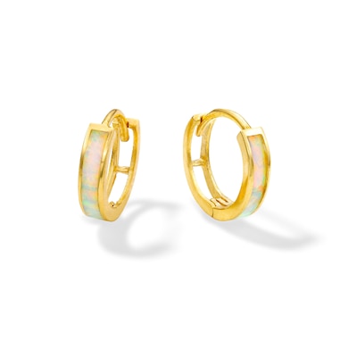 10K Solid Gold Simulated Opal Huggies