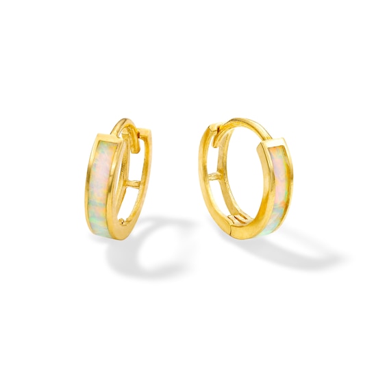 10K Solid Gold Simulated Opal Huggies