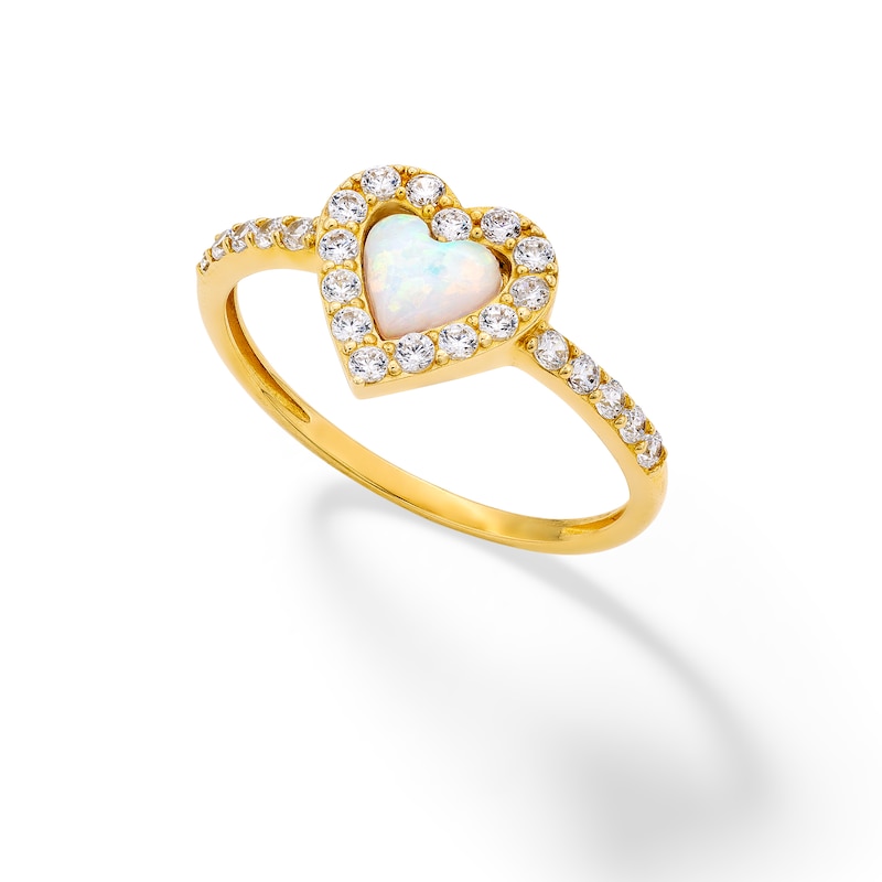 Main Image 3 of 10K Solid Gold Simulated Opal and CZ Heart Ring - Size 7