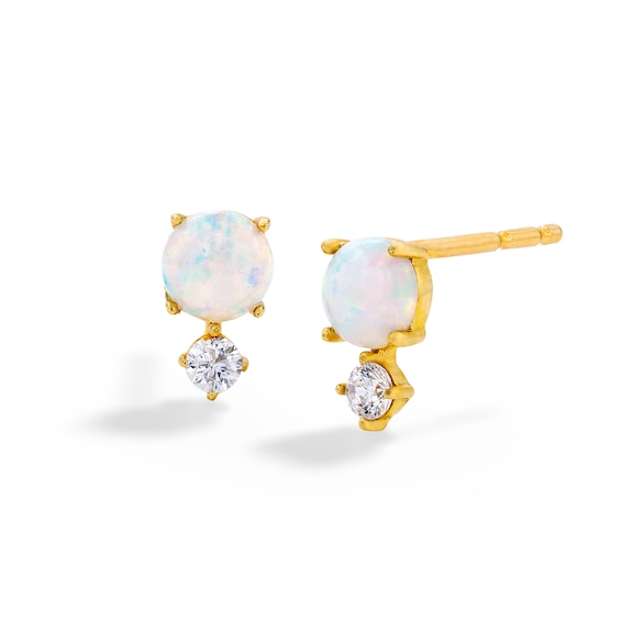 10K Solid Gold Simulated Opal and CZ Stacked Studs