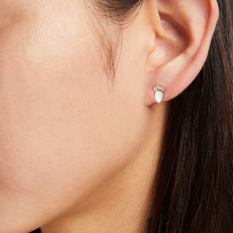 Main Image 2 of 10K Solid Gold Simulated Opal and CZ Crown and Pear Studs