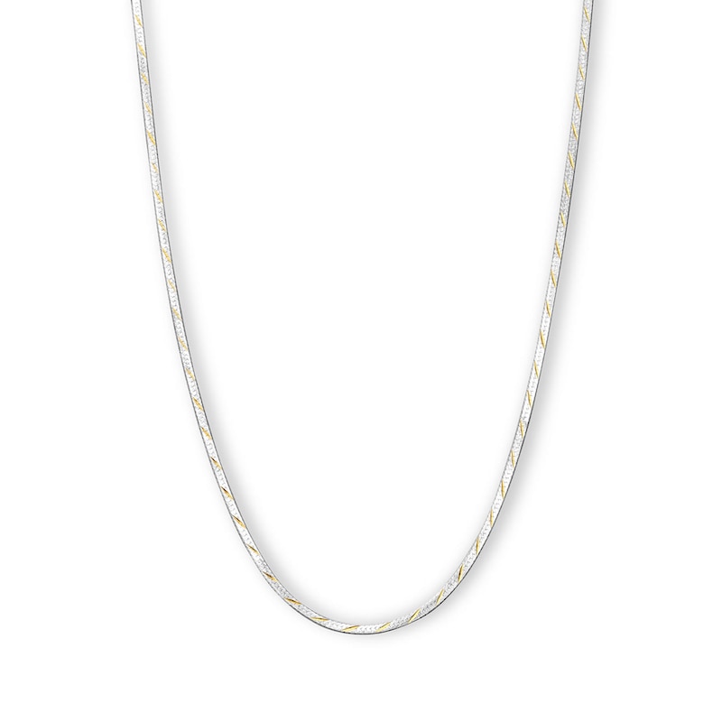 Main Image 1 of 10K Solid Gold Two-Toned Herringbone Chain Made in Italy - 18"