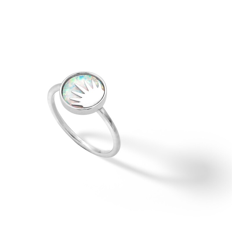 Main Image 3 of Sterling Silver Simulated Opal Sun Ring - Size 7