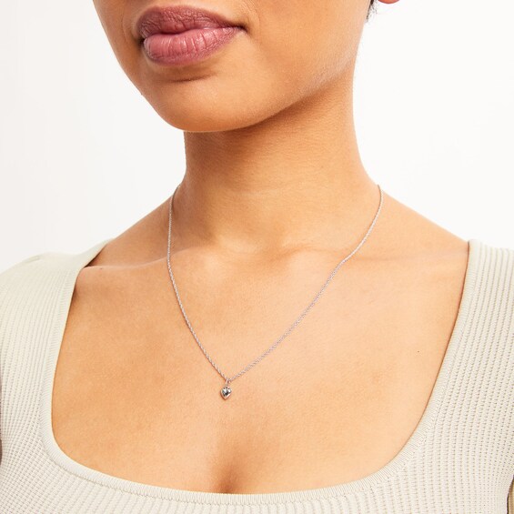 10K Hollow White Gold Dainty Puffy Heart Charm