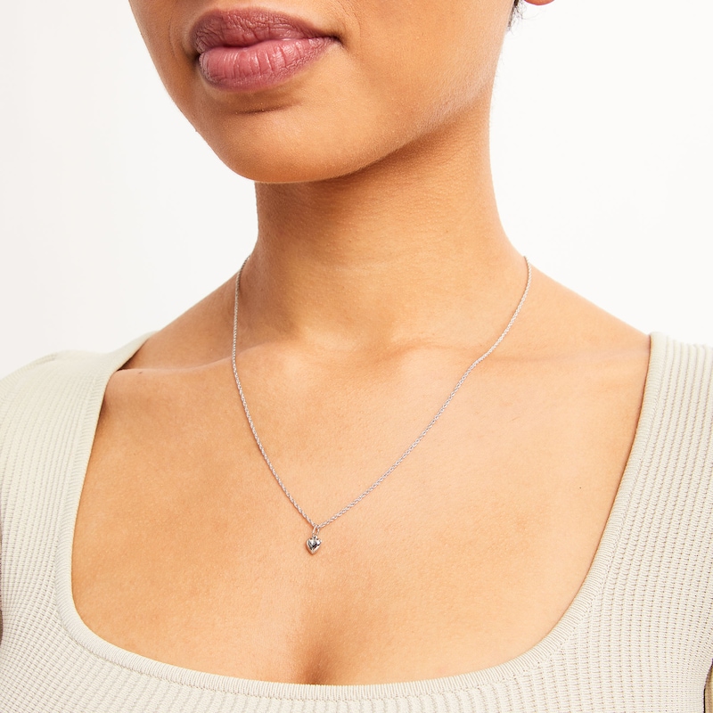 Main Image 2 of 10K Hollow White Gold Dainty Puffy Heart Charm