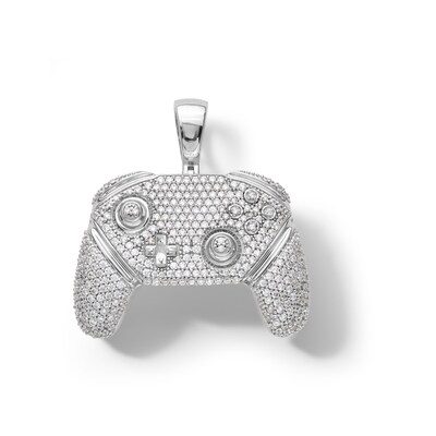 Sterling Silver CZ Game Controller Necklace Charm
