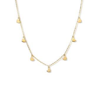 10K Solid Gold Hearts Cable Chain Made in Italy - 15" + 1"