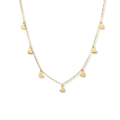 10K Solid Gold Hearts Cable Chain Made in Italy - 15" + 1"