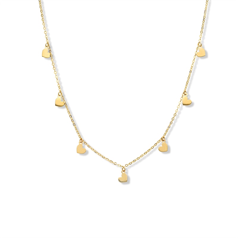 10K Solid Gold Hearts Cable Chain Made in Italy - 15" + 1"