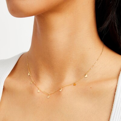 10K Solid Gold Hearts Cable Chain Made in Italy - 15" + 1"