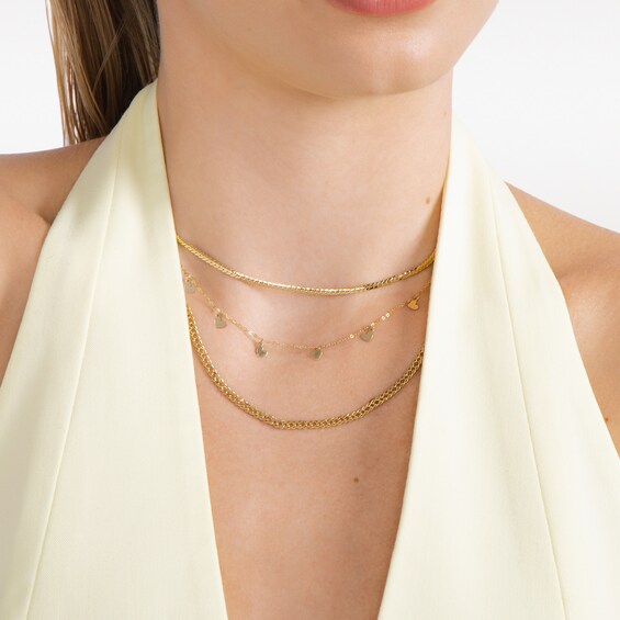 10K Solid Gold Hearts Cable Chain Made in Italy - 15" + 1"