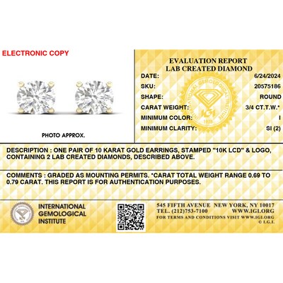 10K Solid Gold / CT. T.W. Lab-Grown Diamond Solitaire Studs