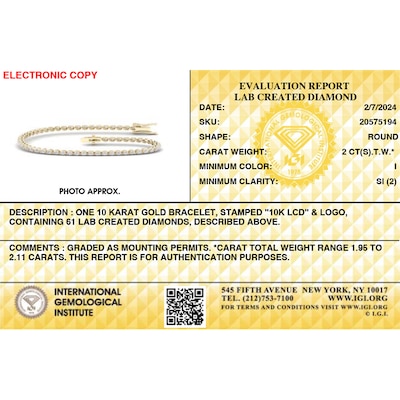 10K Gold 2 CT. T.W. Lab-Grown Diamond Tennis Bracelet - 7.25"
