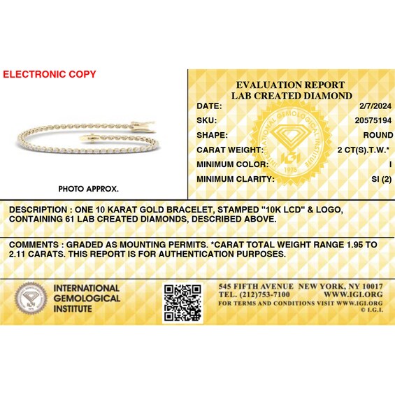 10K Gold 2 CT. T.W. Lab-Grown Diamond Tennis Bracelet - 7.25"