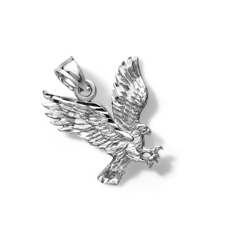 10K Solid White Gold Eagle Necklace Charm