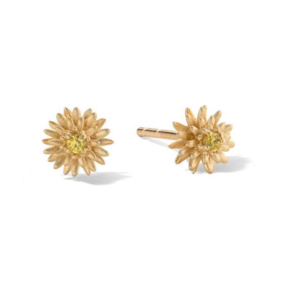 10K Solid Gold CZ Chrysanthemum Studs