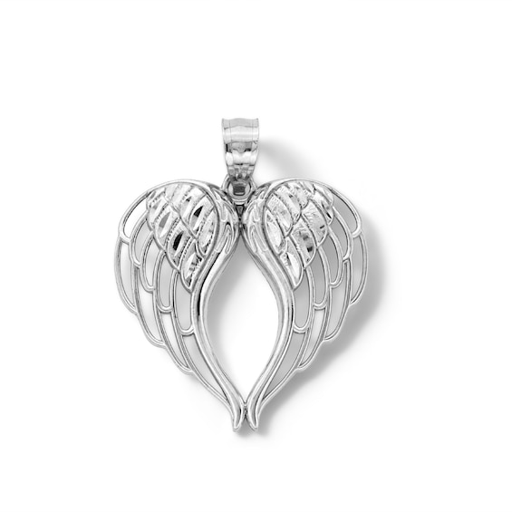 10K Solid White Gold Angel Wings Necklace Charm