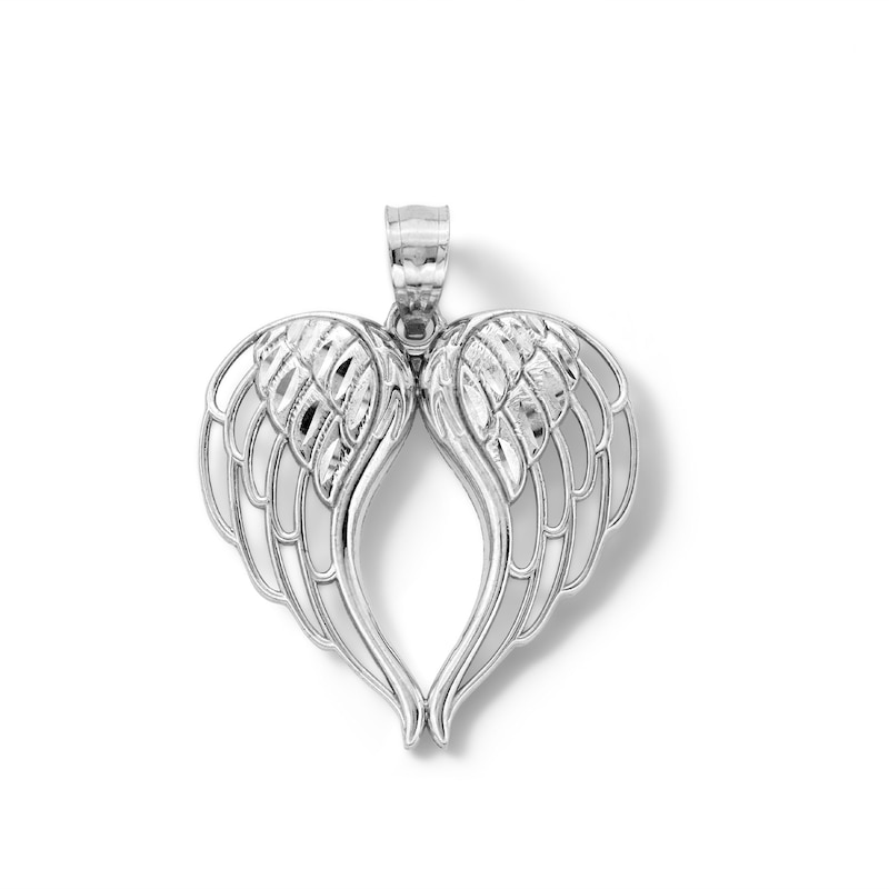 10K Solid White Gold Angel Wings Necklace Charm