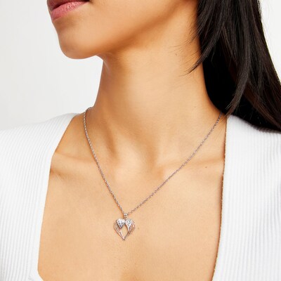 10K Solid White Gold Angel Wings Necklace Charm