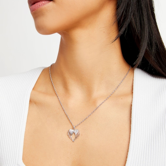10K Solid White Gold Angel Wings Necklace Charm