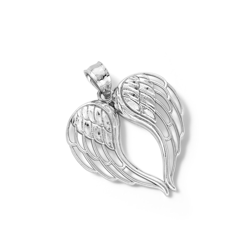 10K Solid White Gold Angel Wings Necklace Charm