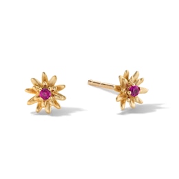 10K Solid Gold Lab-Created Ruby Water Lily Studs