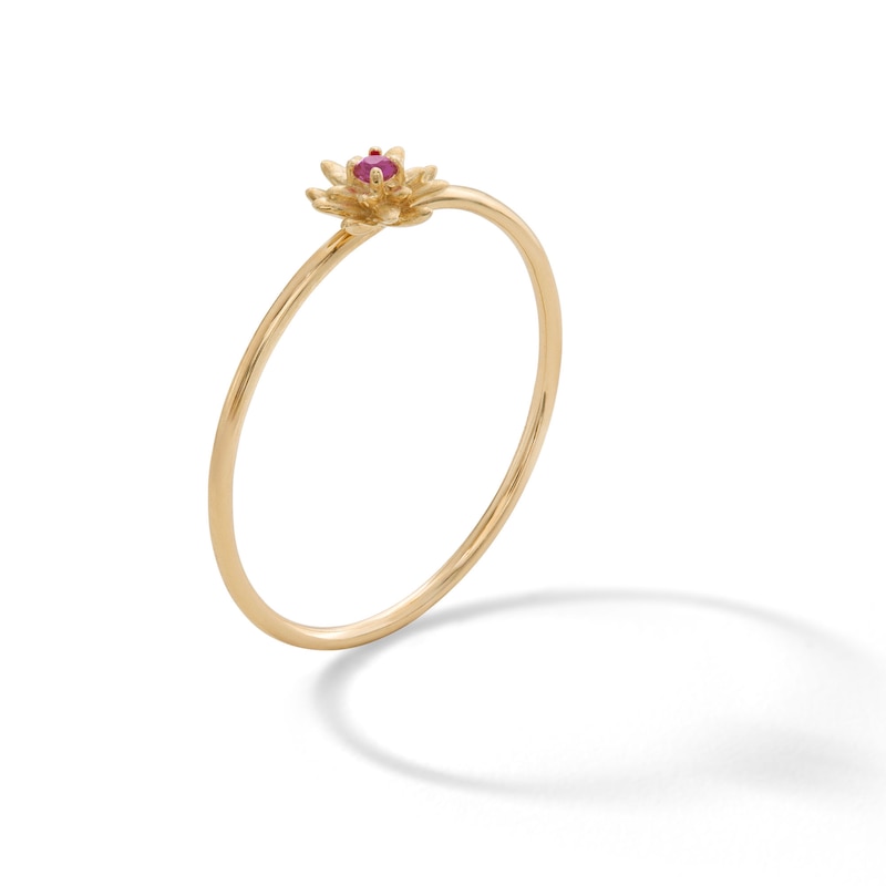 10K Solid Gold Lab-Created Ruby Water Lily Ring