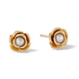10K Solid Gold Cultured Freshwater Pearl Rose Studs