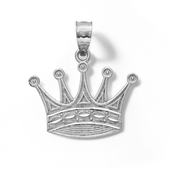 10K Solid White Gold Crown Necklace Charm