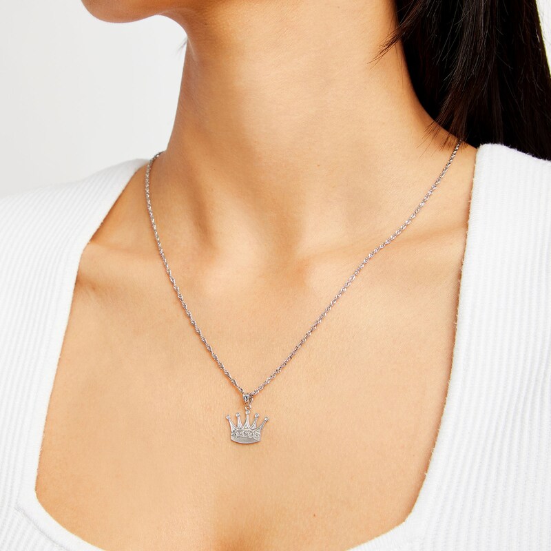Main Image 2 of 10K Solid White Gold Crown Necklace Charm