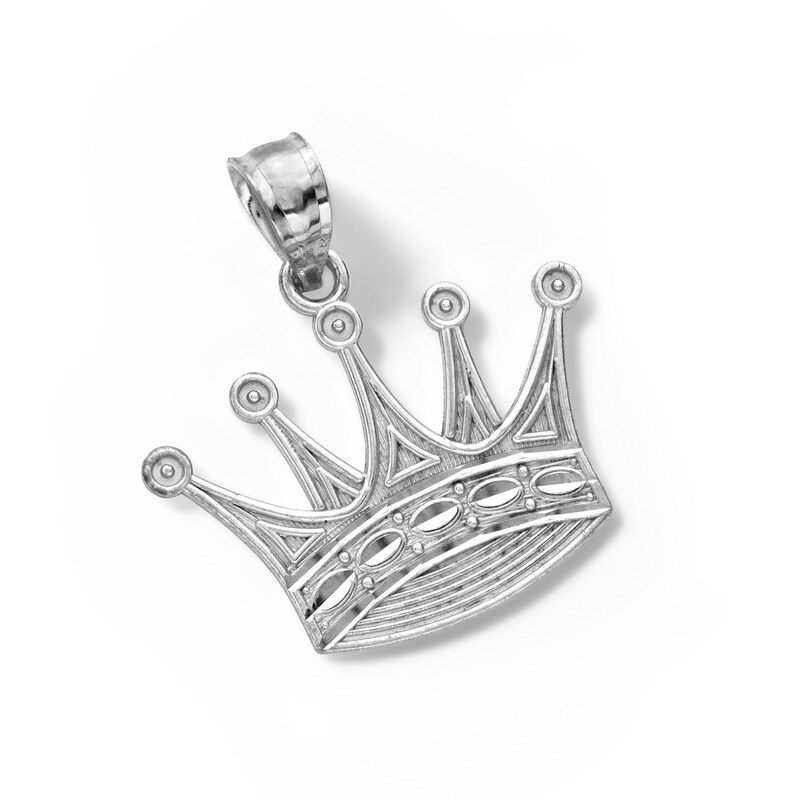 Main Image 3 of 10K Solid White Gold Crown Necklace Charm
