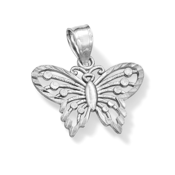 10K Solid White Gold Butterfly Necklace Charm