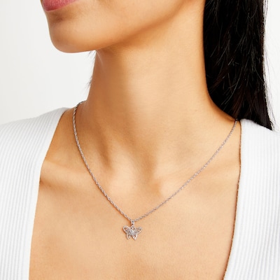 10K Solid White Gold Butterfly Necklace Charm