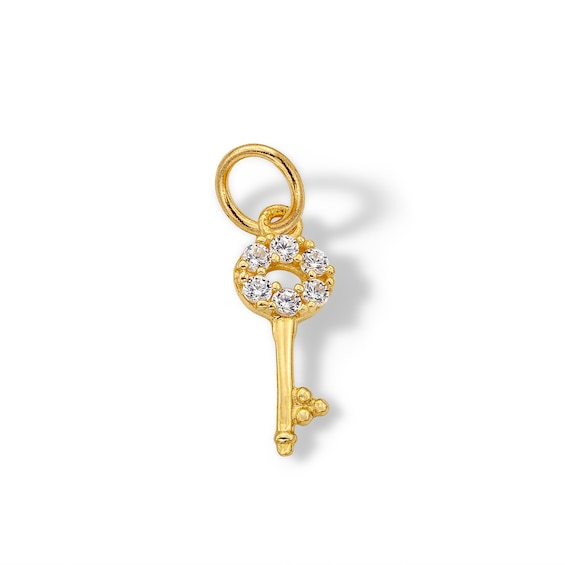 14K Semi-Solid Gold CZ Key Charm