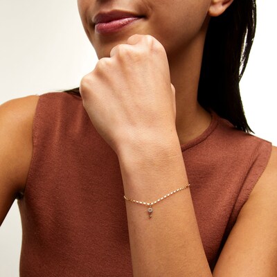 14K Semi-Solid Gold CZ Key Charm