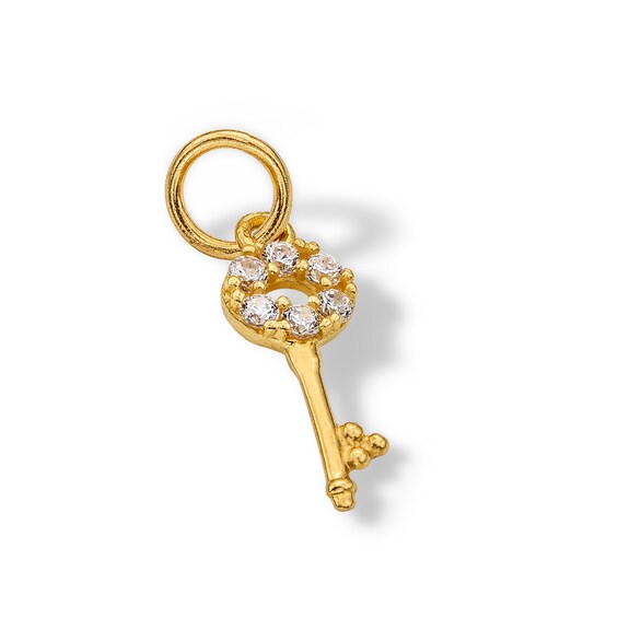 14K Semi-Solid Gold CZ Key Charm