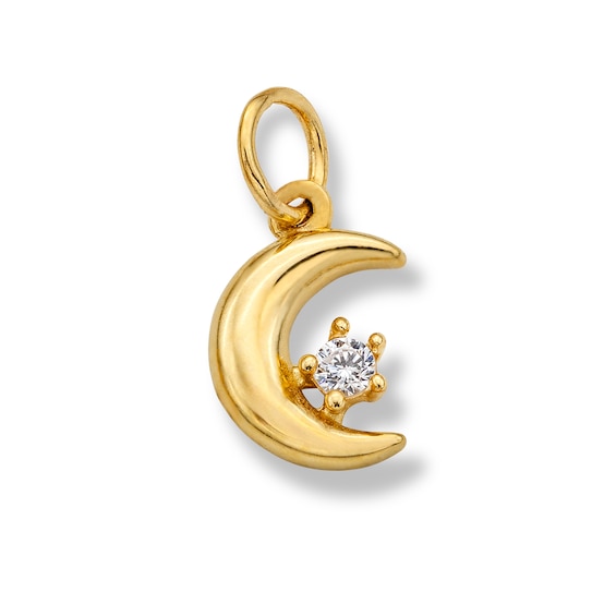 14K Semi-Solid Gold CZ Moon Charm