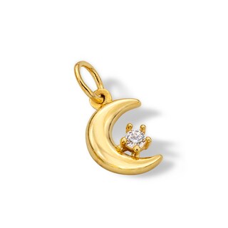 14K Semi-Solid Gold CZ Moon Charm