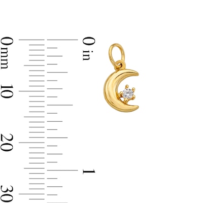 14K Semi-Solid Gold CZ Moon Charm