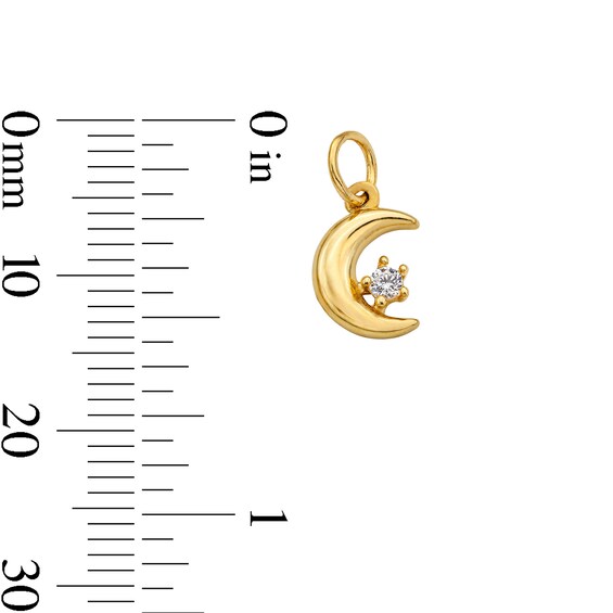 14K Semi-Solid Gold CZ Moon Charm