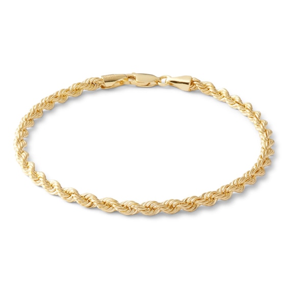 14K Hollow Gold Rope Chain Bracelet - 7"