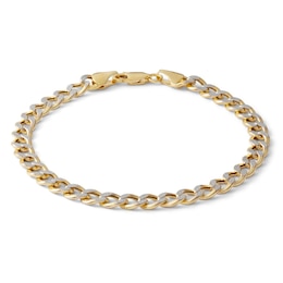 14K Semi-Solid Gold Cuban Curb  Two-Tone Chain Bracelet - 7&quot;